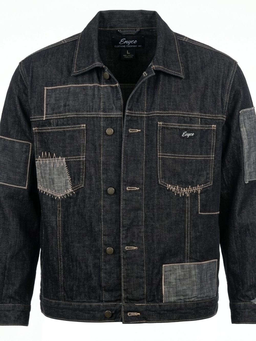 Vintage Enyce Raw Denim Trucker Jacket Patchwork Y2K Streetwear Men’s Size Large